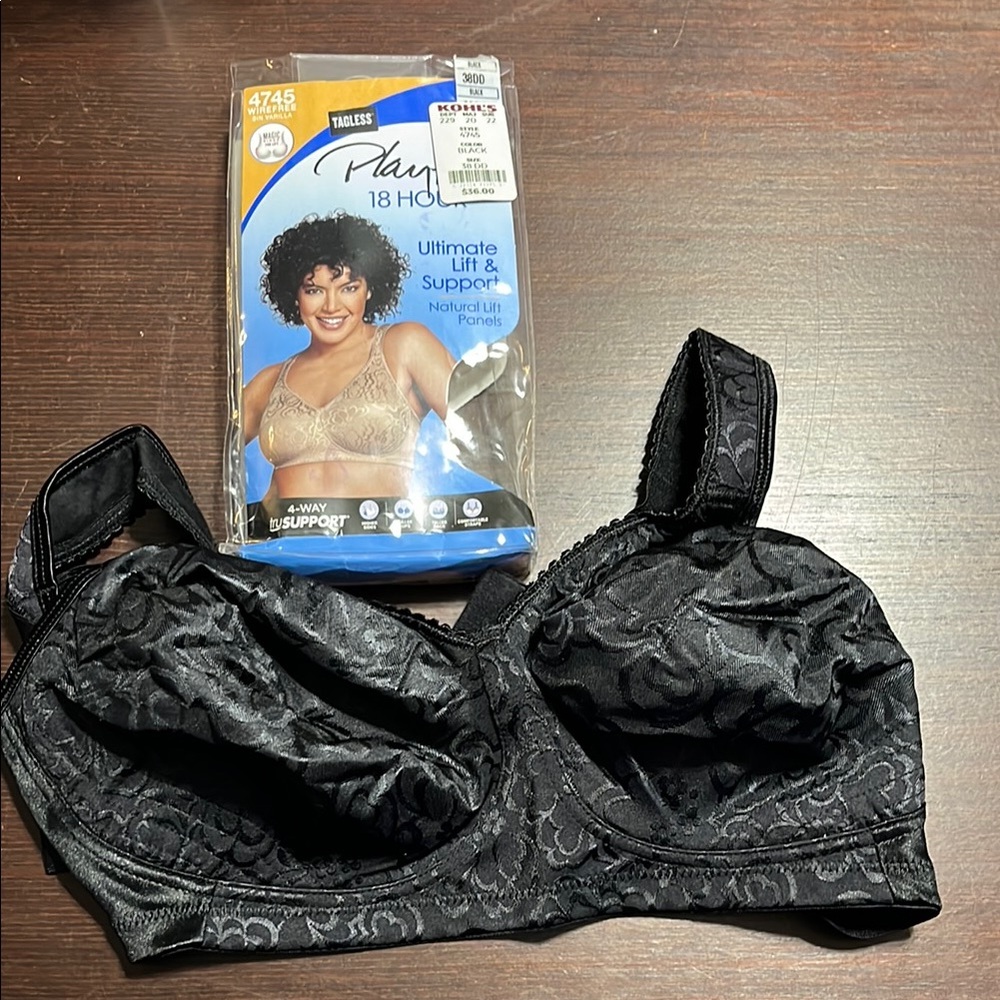 Playtex Black Bra with Elegant Floral Design 38dd